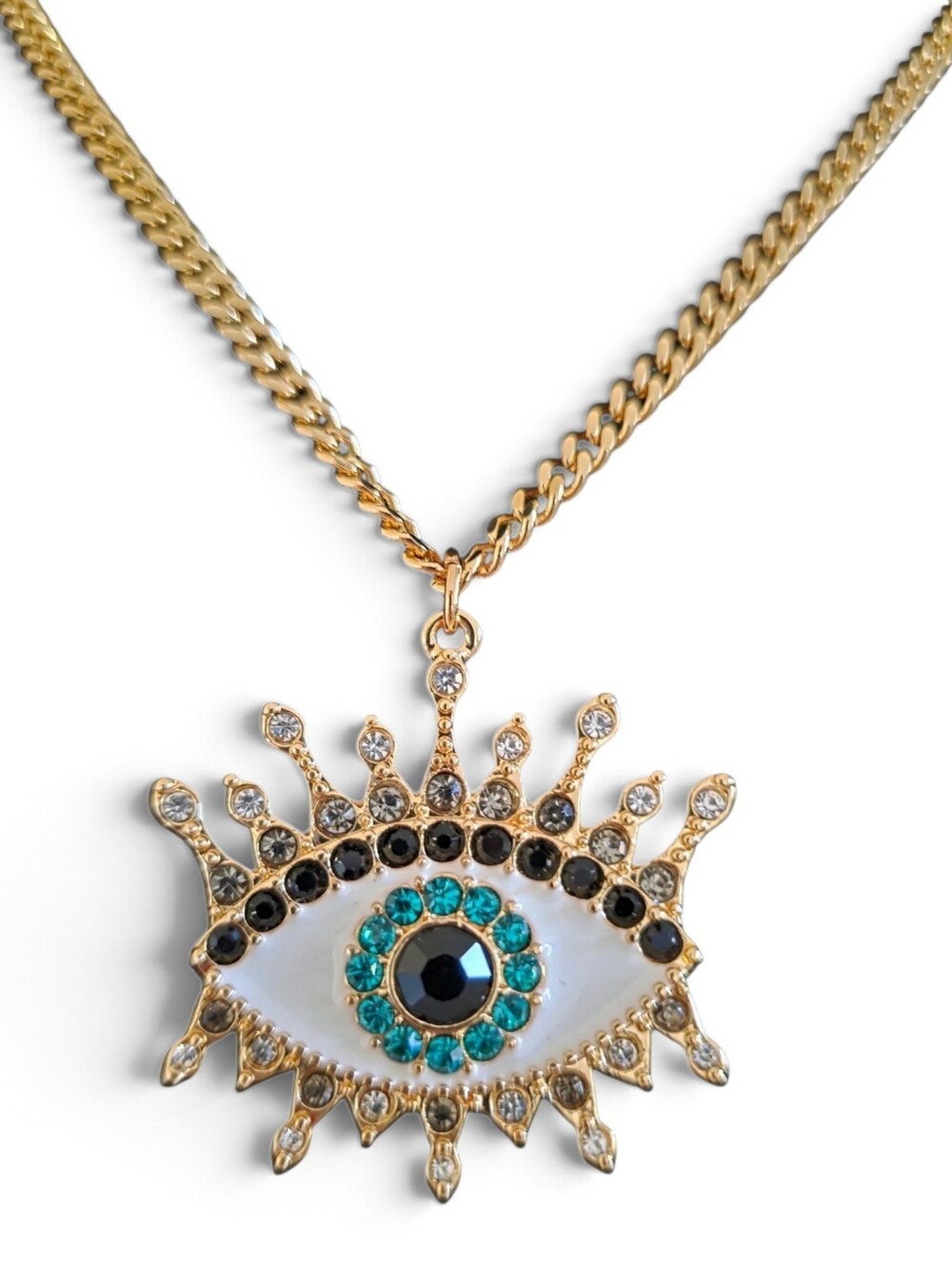 NEW Kurt Geiger London Evil Eye Gold-Tone Crystal Pendant Necklace NWT w/ Pouch